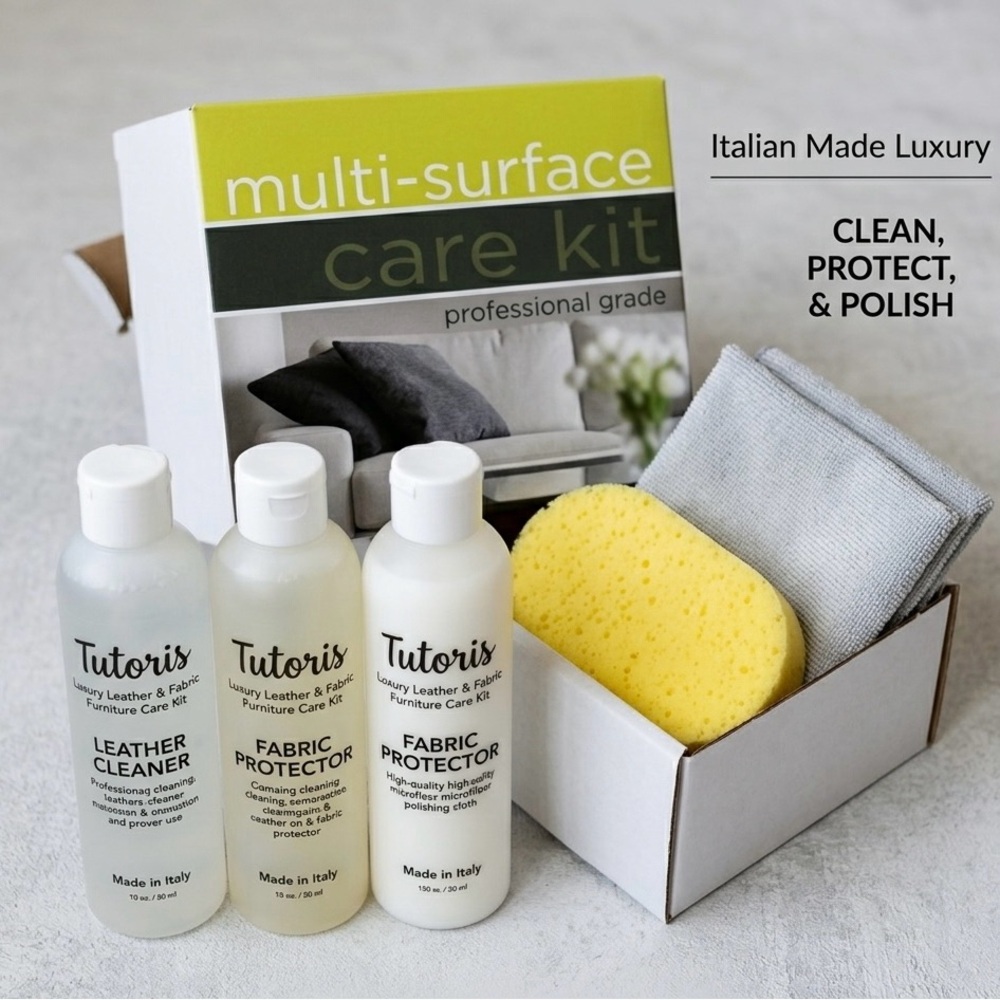 NIB Tutoris Luxury Furniture Care Kit Italian Made Leather Wood & Fabric
